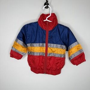 Vintage Double Trouble Baby 12M Zip Windreaker Jacket Mock Neck Color Block EUC